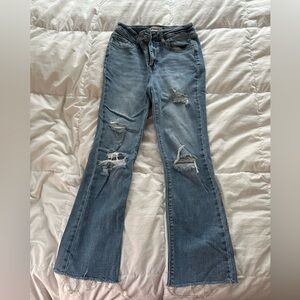 Studio blue distressed cropped boot cut jeans